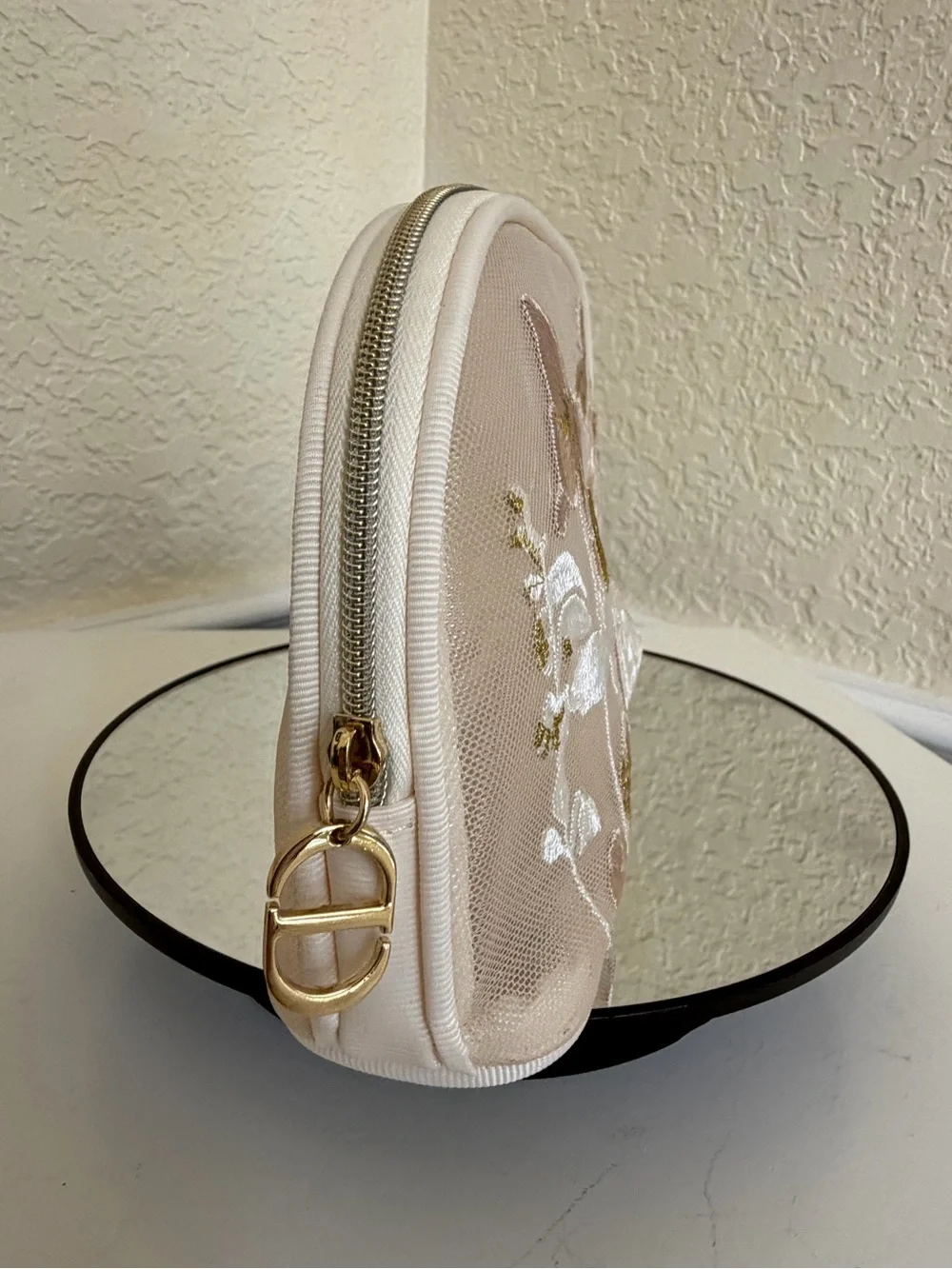 Dior Embroidered Butterfly Cosmetic Pouch - Cream & Gold and Gift Bag GWP